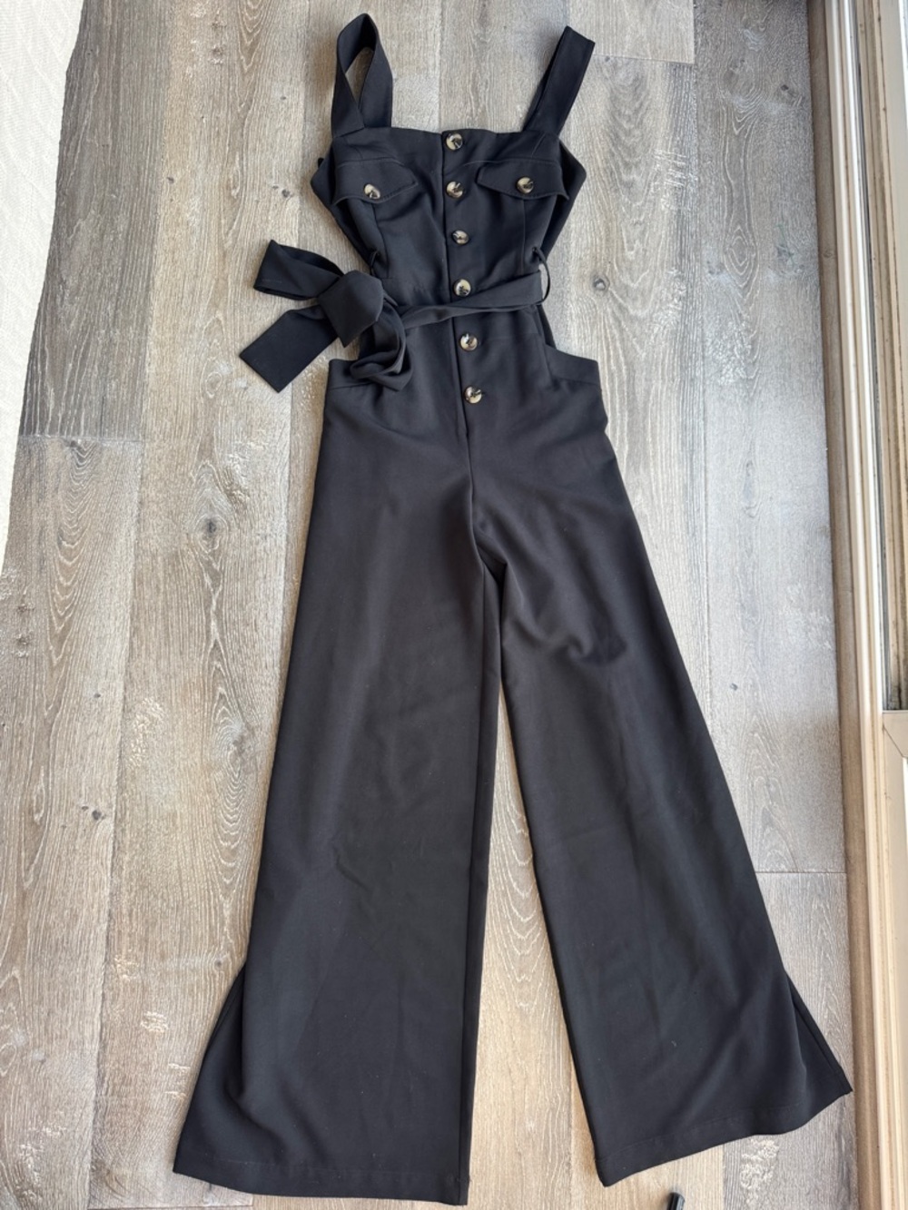 L'Academie Los Angeles women's belted jumpsuit in black MK0577